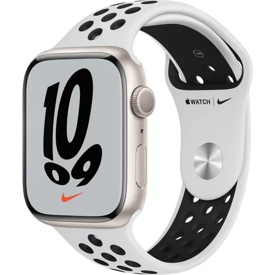 Apple Watch Nike Seri 7 Gps, 45MM Beyaz Alüminyum Kasa ve Beyaz Nike Spor Kordon - Regular MKNA3TU/A