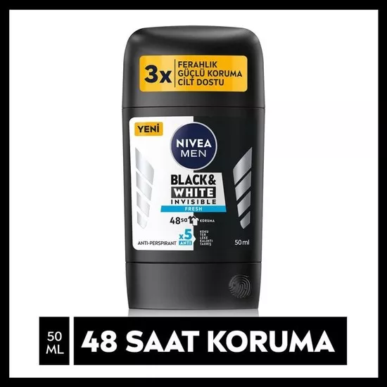 Nivea Men Erkek Stick Deodorant Black - White Invisible Fresh 48 Saat Anti-Perspirant Koruma 50 ml