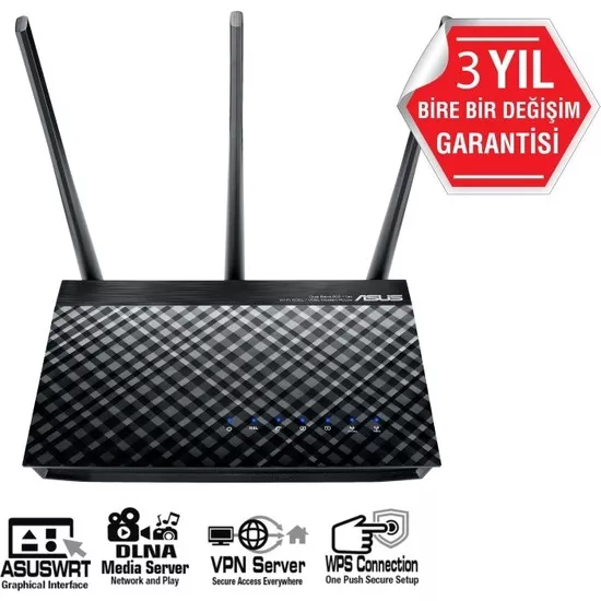 Asus DSL-AC750 DualBand Dlna Vpn ADSL VDSL-Fiber Modem Router