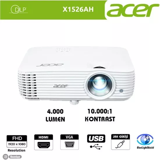 Acer X1526AH 1920X1080 Full HD 4000 Lümen Dlp 10.000:1 HDMI+USB/VGA Projeksiyon Cihazı MR.JT211.001